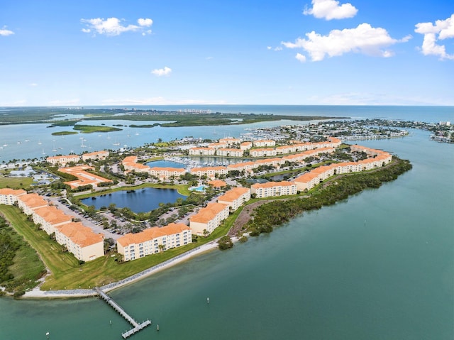 drone / aerial view featuring a water view