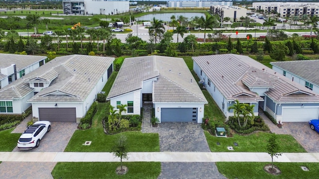 aerial view with a water view