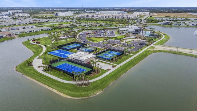 aerial view featuring a water view