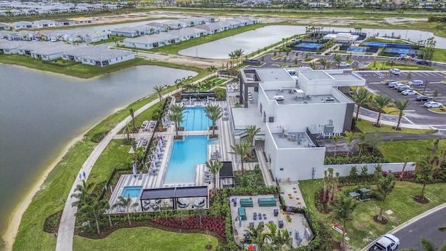 aerial view with a water view