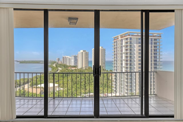 entryway featuring a water view and plenty of natural light