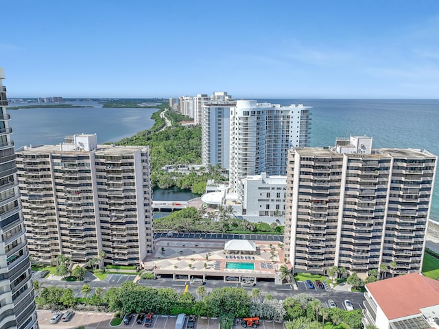 aerial view with a water view