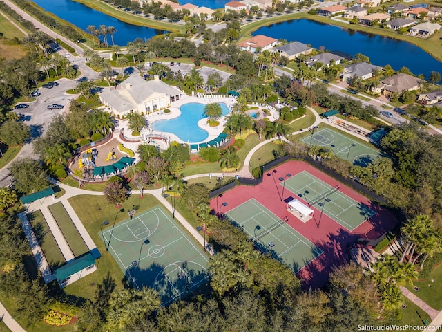 aerial view with a water view