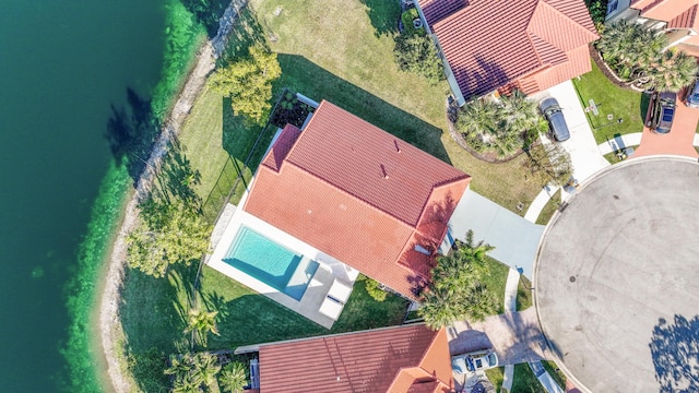 aerial view with a water view