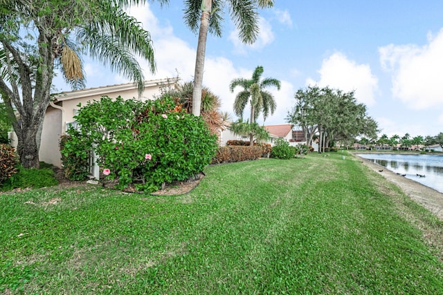 view of yard with a water view