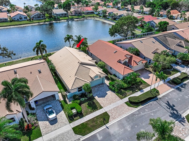 aerial view with a water view