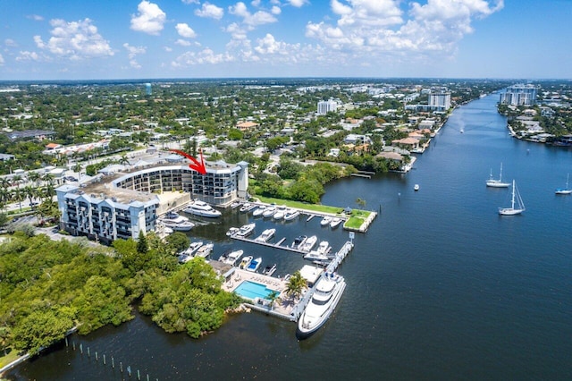 bird's eye view featuring a water view