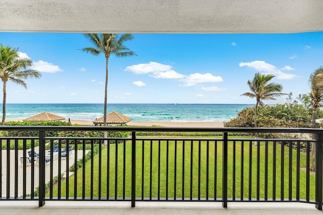 view of water feature with a view of the beach