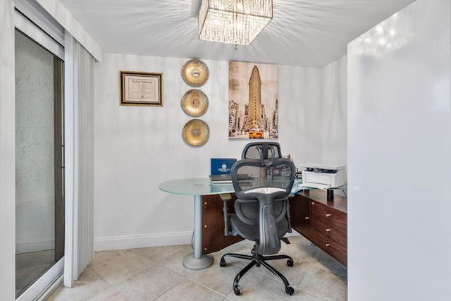 office area with light tile patterned flooring