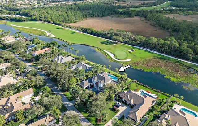 aerial view featuring a water view