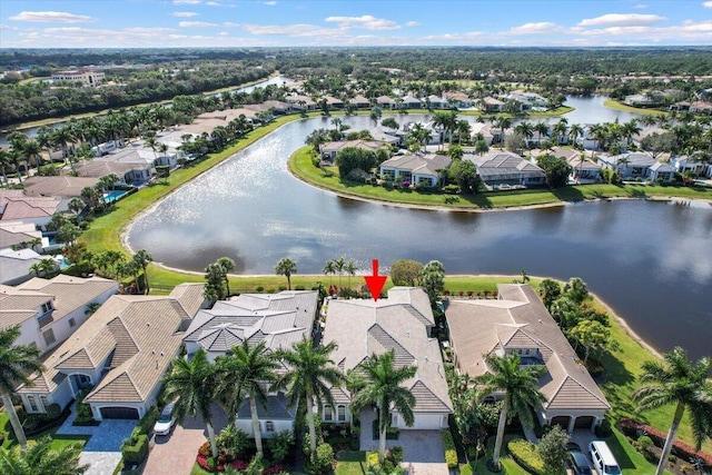 aerial view featuring a water view