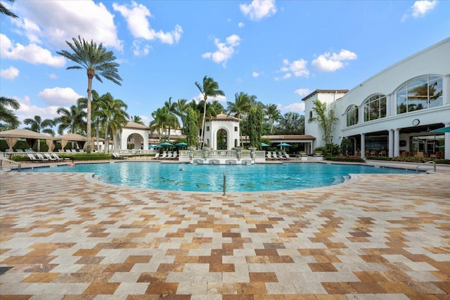 view of pool featuring a patio area