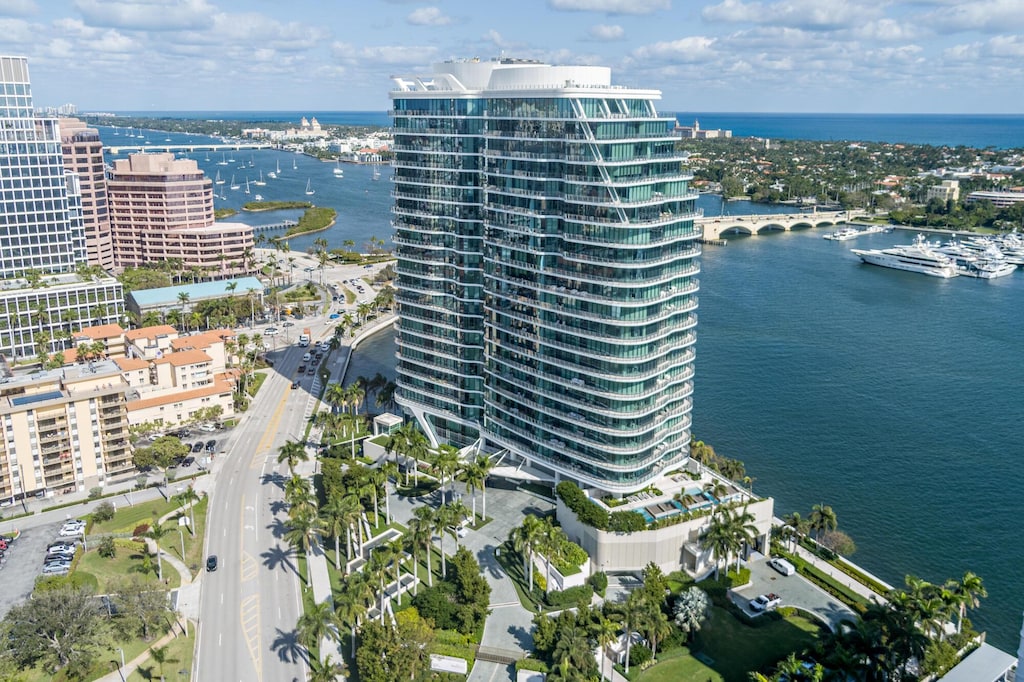 aerial view with a water view