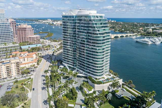 aerial view with a water view