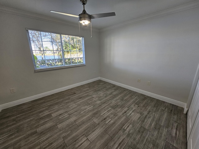 spare room with ceiling fan and ornamental molding