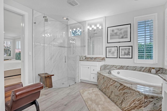 bathroom featuring vanity and separate shower and tub