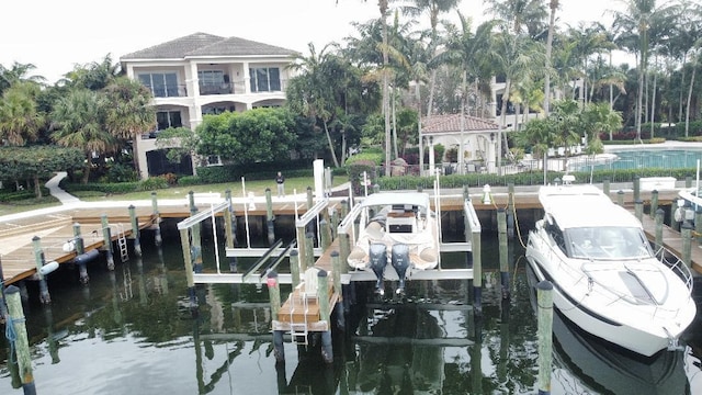 dock area featuring a water view