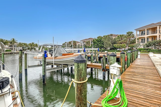 dock area with a water view