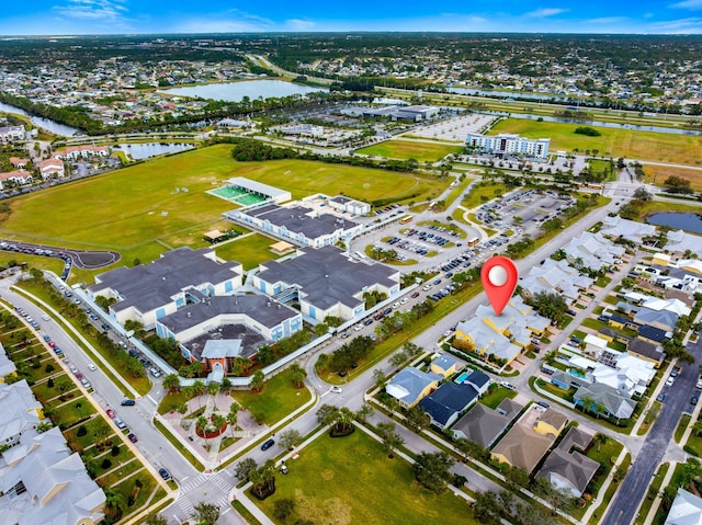 aerial view with a water view