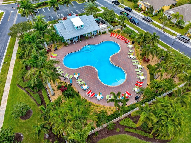 view of swimming pool featuring a patio area