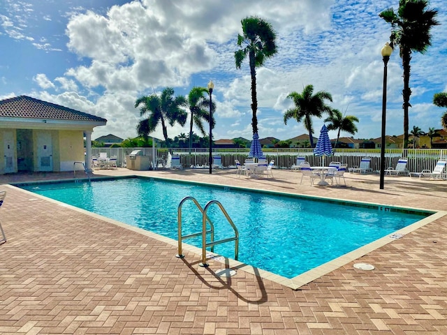 view of pool featuring a patio