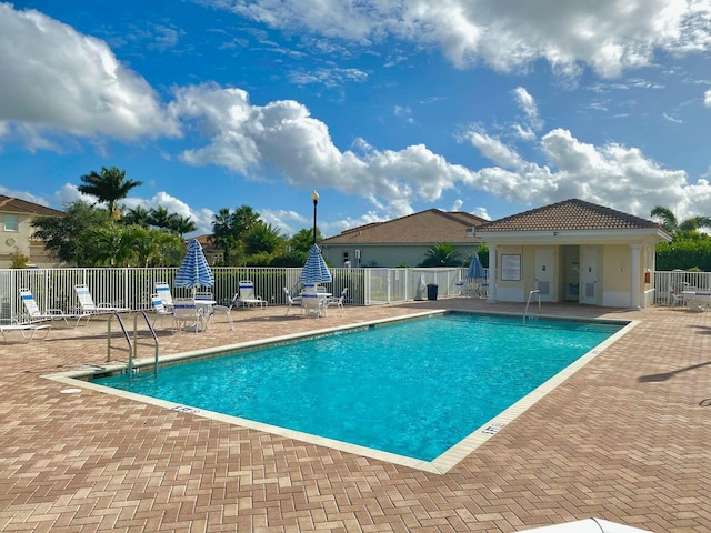 view of pool featuring a patio