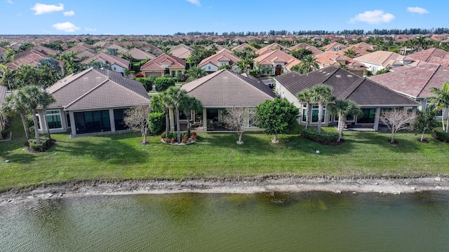 aerial view with a water view