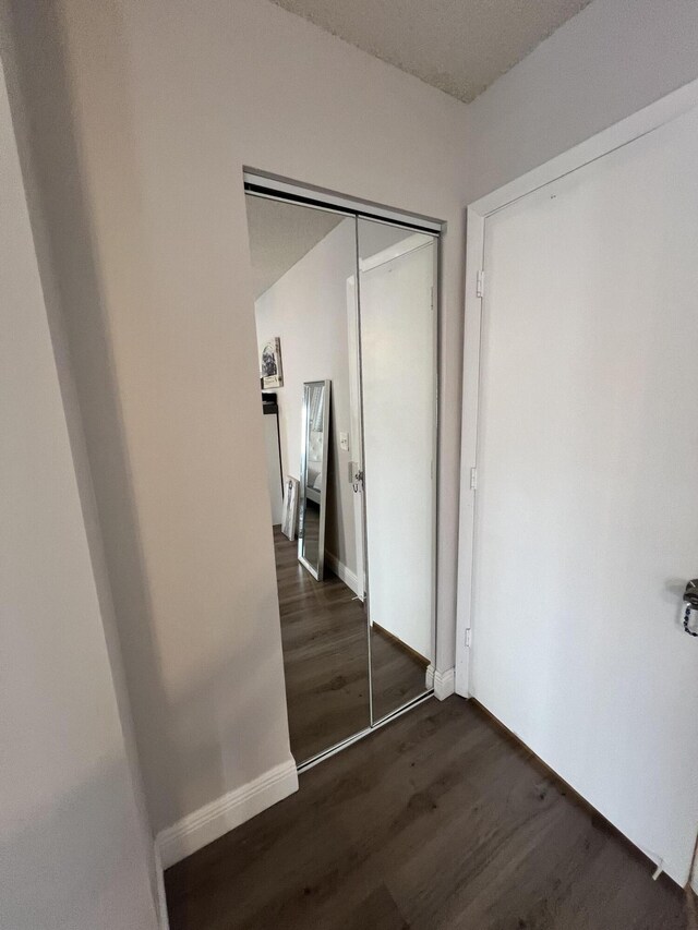 hallway with dark hardwood / wood-style flooring