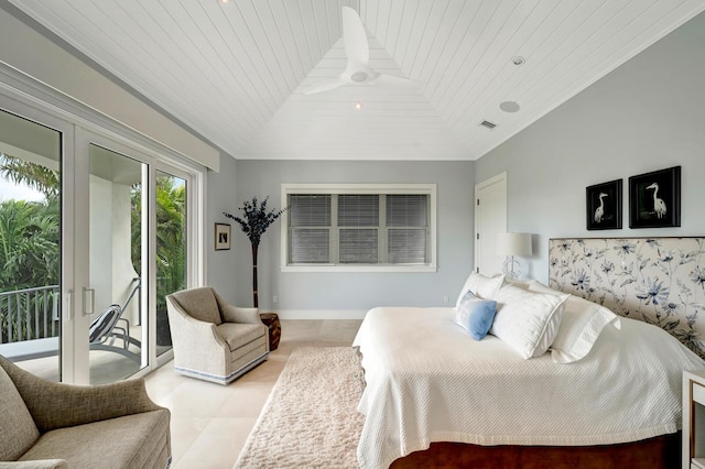 bedroom with wooden ceiling and access to outside