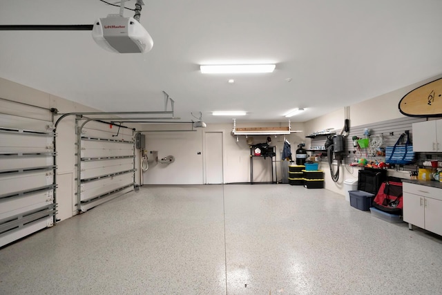 garage with a garage door opener