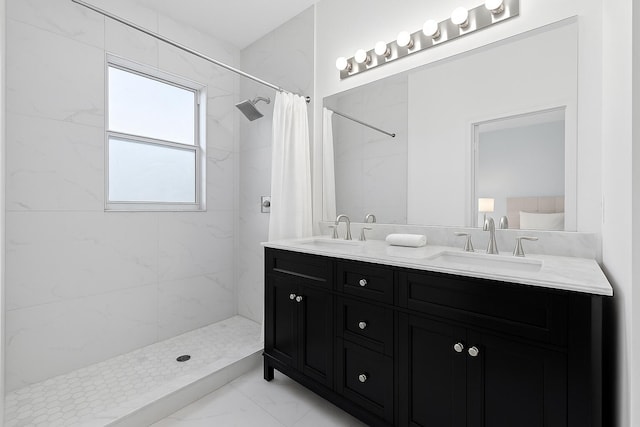 5138 White Oleander, West Palm Beach, FL 33415 - full bath featuring a tile shower, marble finish flooring, and double vanity