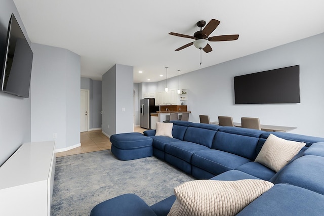 5138 White Oleander, West Palm Beach, FL 33415 - living area featuring ceiling fan, recessed lighting, light tile patterned flooring, and baseboards