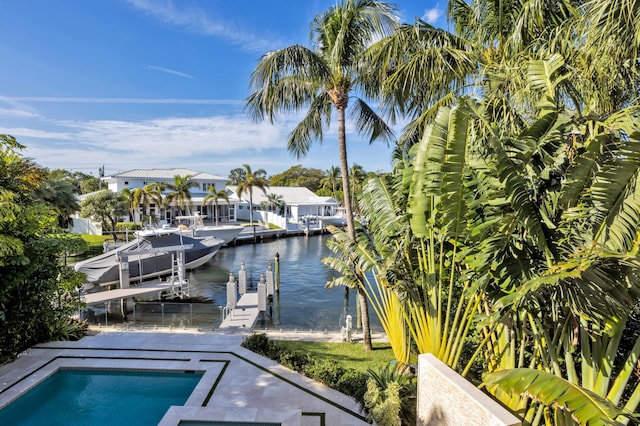 dock area with a water view