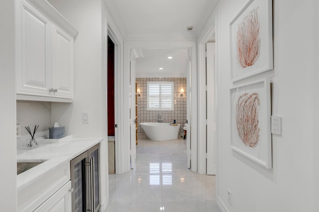 hallway featuring wine cooler