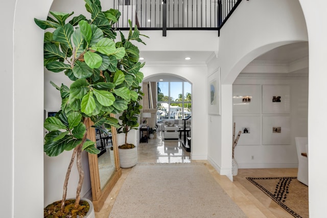 hallway with crown molding