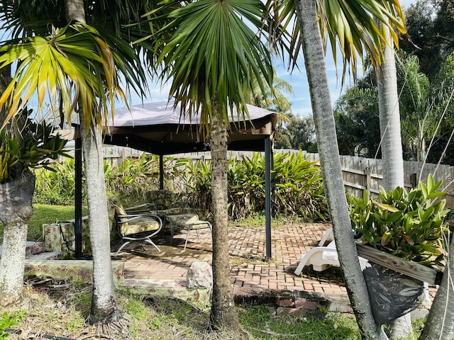 view of patio featuring a gazebo