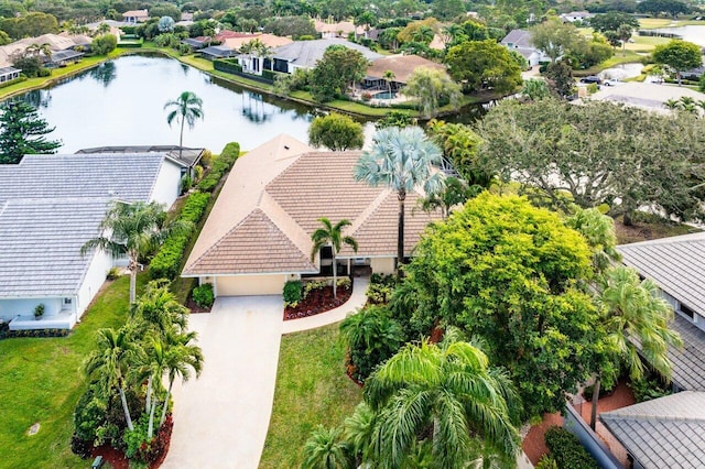 aerial view with a water view