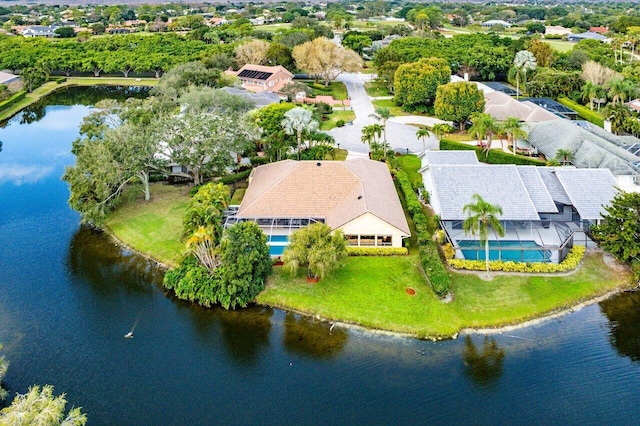 aerial view with a water view