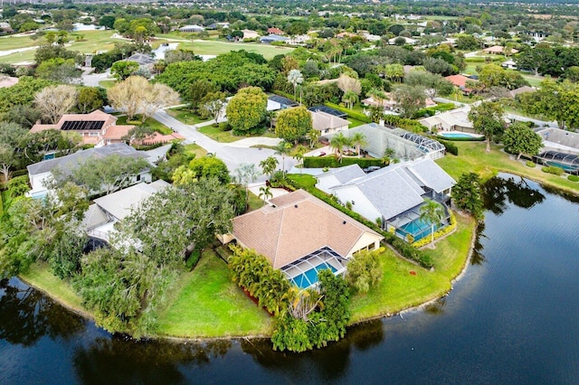 aerial view with a water view