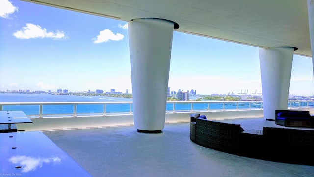 view of patio / terrace with a water view