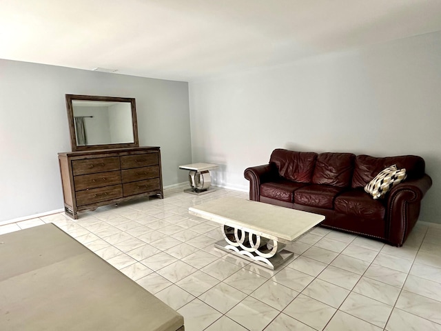 living room featuring light tile patterned floors