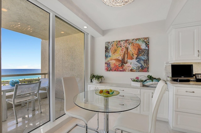 dining area with a water view