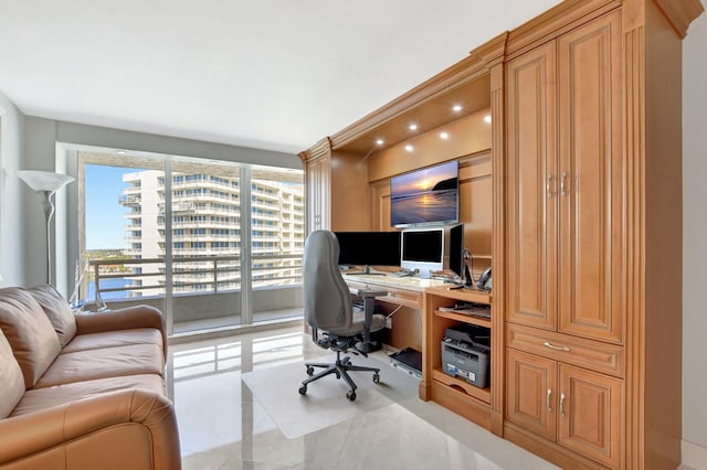 office with light tile patterned floors