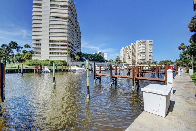 view of dock with a water view