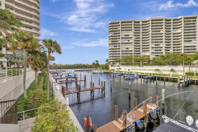 dock area featuring a water view