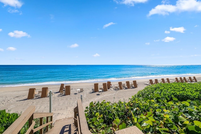 view of water feature featuring a beach view