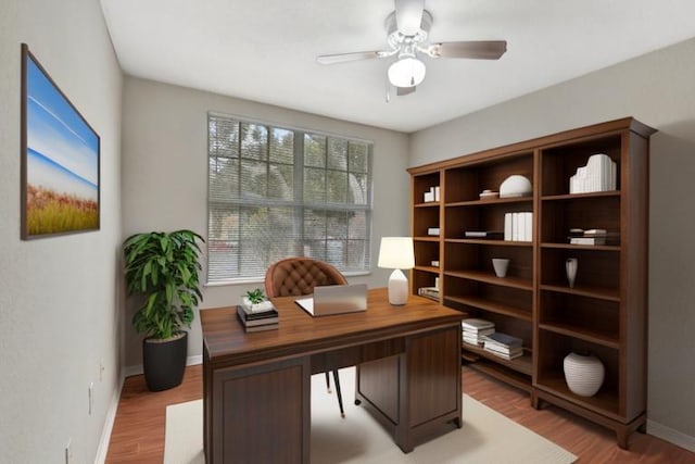 15155 Michelangelo Blvd Unit 201, Delray Beach, FL 33446 - office with baseboards, wood finished floors, and ceiling fan