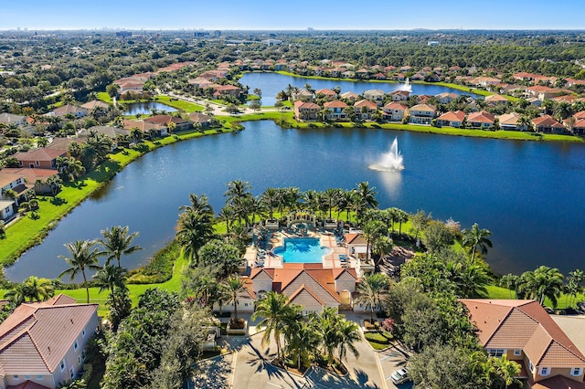 aerial view with a water view