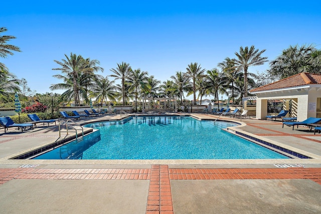 view of swimming pool with a patio