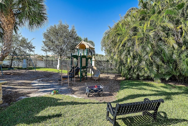 view of playground featuring a yard